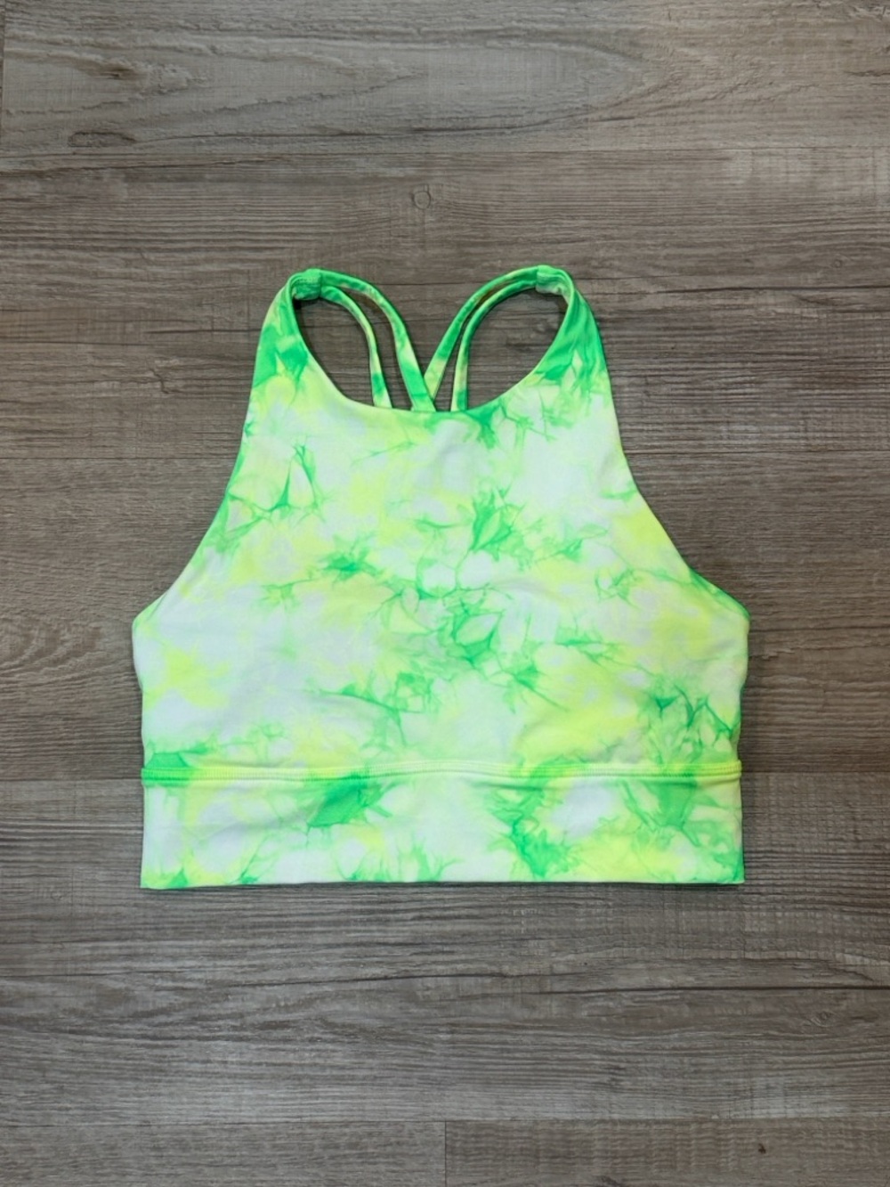 Lululemon High Neck Energy Neon Green Tie-Dye Sports Bra, Women’s Size 6